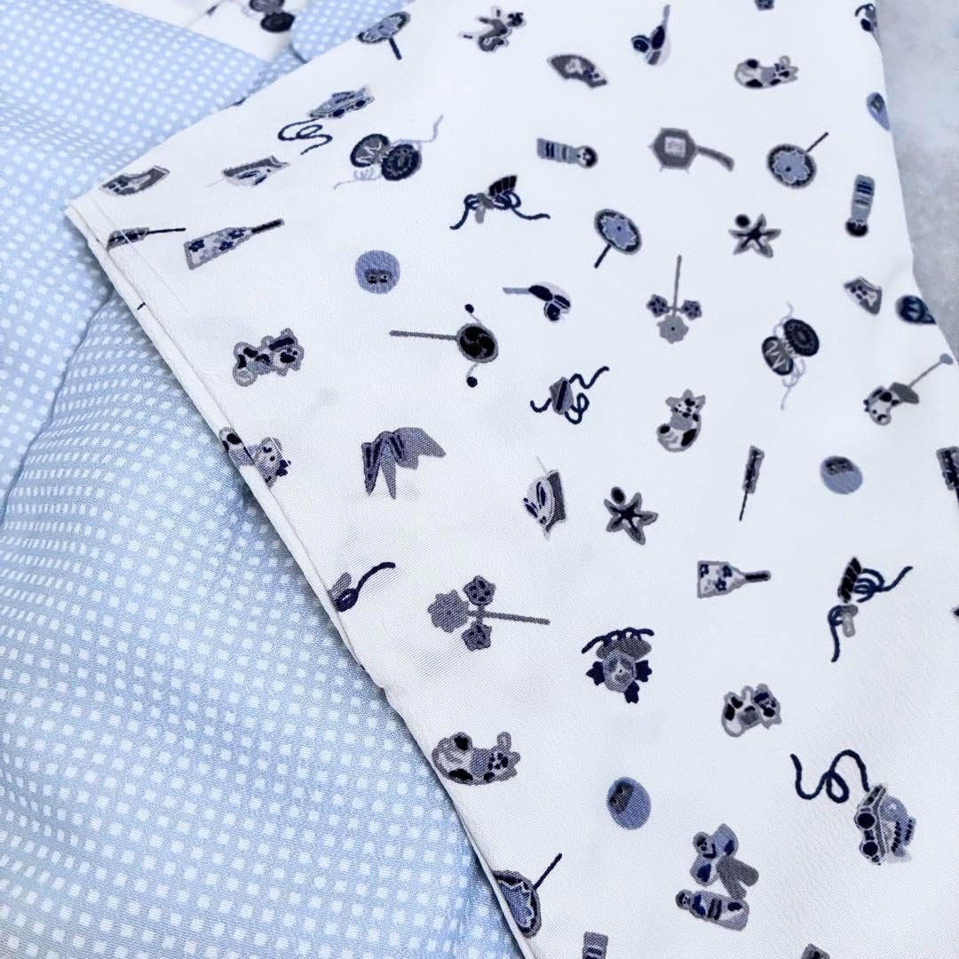 被布着 白・水色チェック 七五三 3歳男の子 水色チェック×白】 七五三 3歳 着物 被布コートセット 男の子